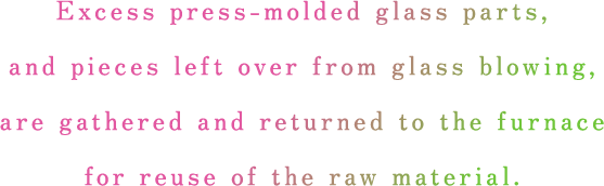 Excess press-molded glass parts, and pieces left over from glass blowing, 
            are gathered and returned to the furnace for reuse of the raw material.